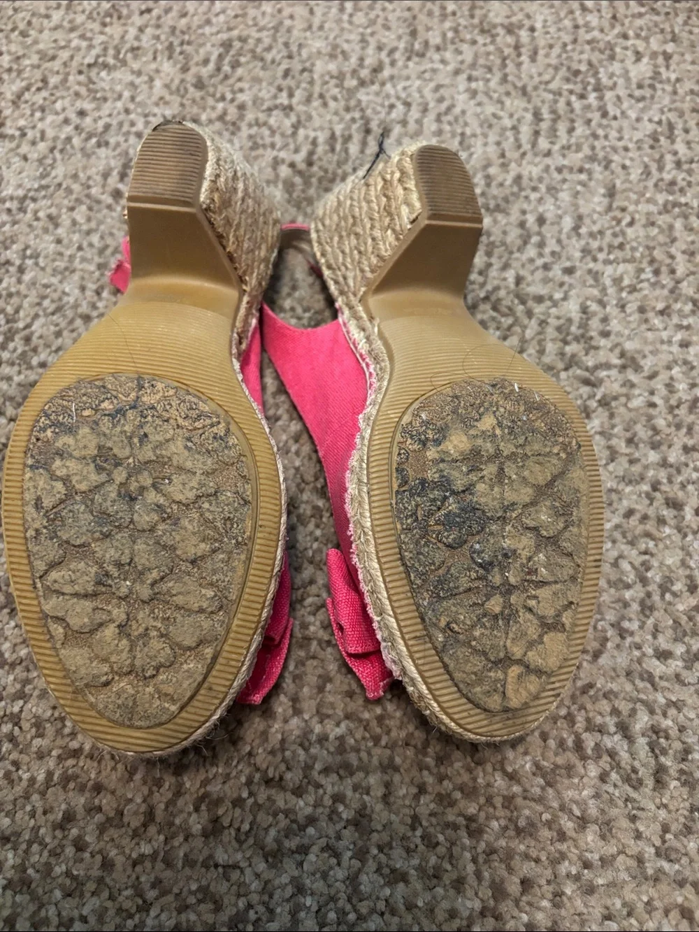 Women's Pink Slingback Espadrille Heels with Bow 7.5